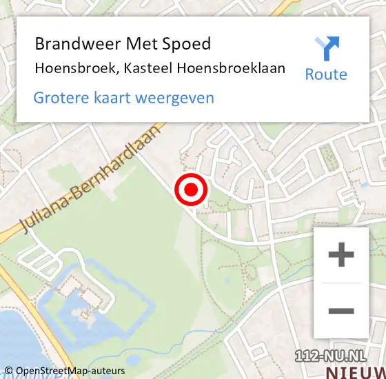 Locatie op kaart van de 112 melding: Brandweer Met Spoed Naar Hoensbroek, Kasteel Hoensbroeklaan op 6 maart 2023 08:03