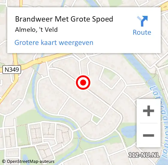 Locatie op kaart van de 112 melding: Brandweer Met Grote Spoed Naar Almelo, 't Veld op 6 maart 2023 08:13