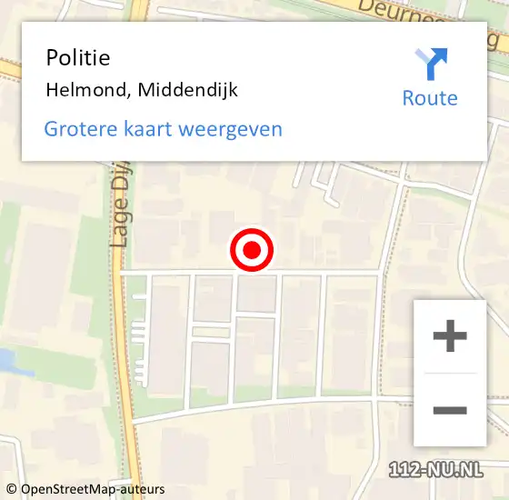 Locatie op kaart van de 112 melding: Politie Helmond, Middendijk op 6 maart 2023 08:27