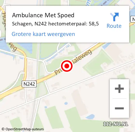 Locatie op kaart van de 112 melding: Ambulance Met Spoed Naar Schagen, N242 hectometerpaal: 58,5 op 6 maart 2023 08:49