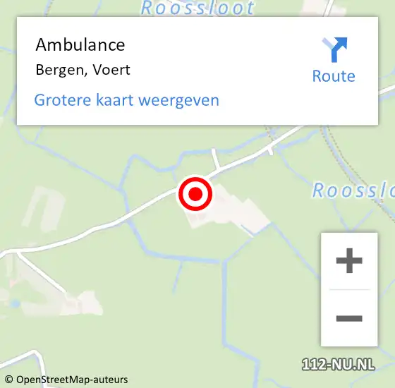 Locatie op kaart van de 112 melding: Ambulance Bergen, Voert op 6 maart 2023 09:15