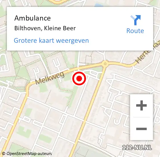 Locatie op kaart van de 112 melding: Ambulance Bilthoven, Kleine Beer op 17 augustus 2014 23:52