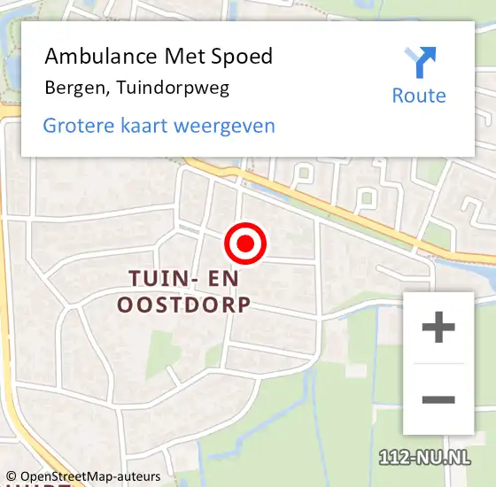 Locatie op kaart van de 112 melding: Ambulance Met Spoed Naar Bergen, Tuindorpweg op 6 maart 2023 10:18