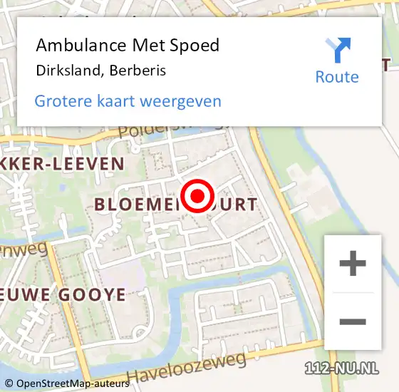 Locatie op kaart van de 112 melding: Ambulance Met Spoed Naar Dirksland, Berberis op 6 maart 2023 11:07