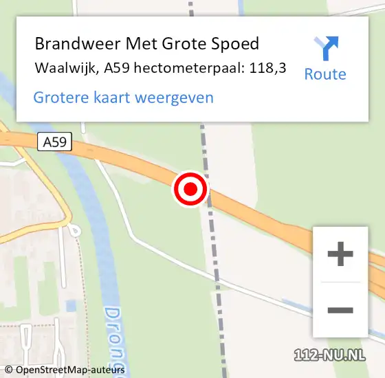 Locatie op kaart van de 112 melding: Brandweer Met Grote Spoed Naar Heusden, A59 hectometerpaal: 118,3 op 6 maart 2023 11:54