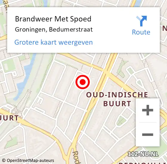 Locatie op kaart van de 112 melding: Brandweer Met Spoed Naar Groningen, Bedumerstraat op 6 maart 2023 12:17