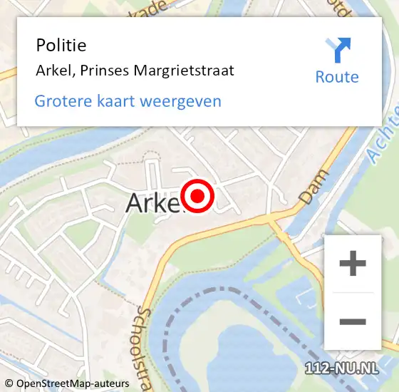 Locatie op kaart van de 112 melding: Politie Arkel, Prinses Margrietstraat op 6 maart 2023 13:47