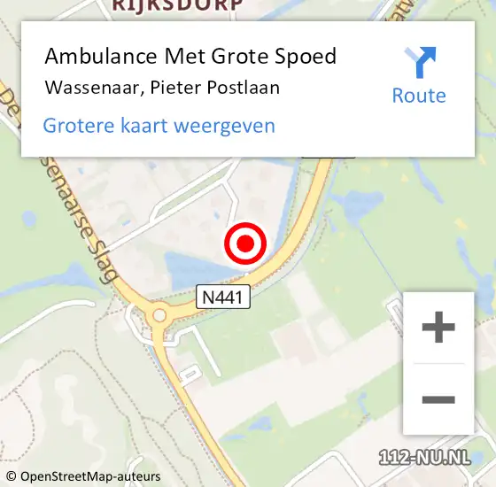 Locatie op kaart van de 112 melding: Ambulance Met Grote Spoed Naar Wassenaar, Pieter Postlaan op 6 maart 2023 13:50