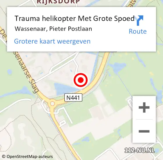 Locatie op kaart van de 112 melding: Trauma helikopter Met Grote Spoed Naar Wassenaar, Pieter Postlaan op 6 maart 2023 13:51