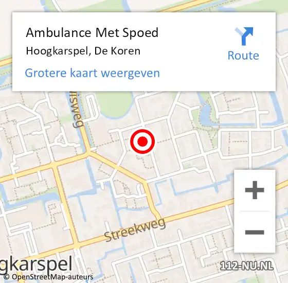 Locatie op kaart van de 112 melding: Ambulance Met Spoed Naar Hoogkarspel, De Koren op 6 maart 2023 14:23