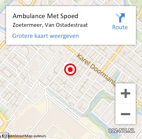 Locatie op kaart van de 112 melding: Ambulance Met Spoed Naar Zoetermeer, Van Ostadestraat op 6 maart 2023 14:32