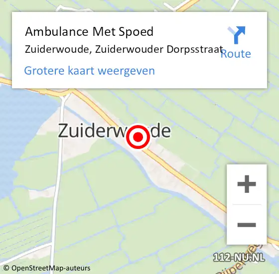 Locatie op kaart van de 112 melding: Ambulance Met Spoed Naar Zuiderwoude, Zuiderwouder Dorpsstraat op 6 maart 2023 14:51