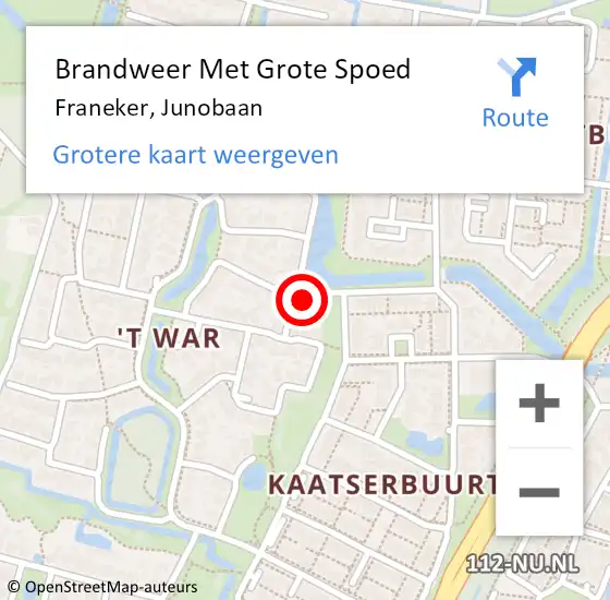 Locatie op kaart van de 112 melding: Brandweer Met Grote Spoed Naar Franeker, Junobaan op 6 maart 2023 15:23