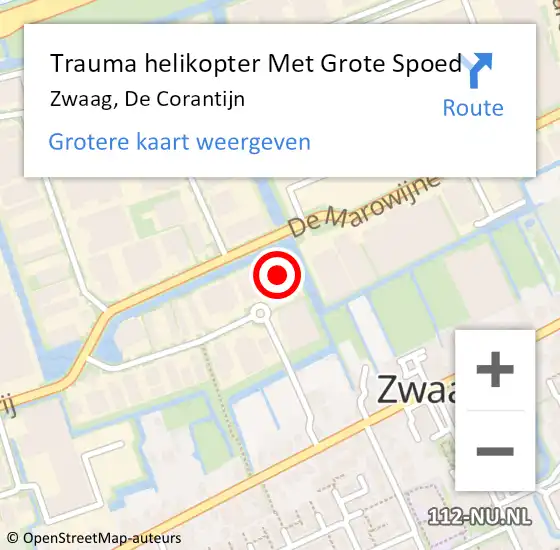 Locatie op kaart van de 112 melding: Trauma helikopter Met Grote Spoed Naar Zwaag, De Corantijn op 6 maart 2023 15:38