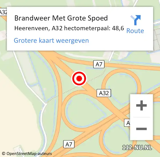 Locatie op kaart van de 112 melding: Brandweer Met Grote Spoed Naar Heerenveen, A32 hectometerpaal: 48,6 op 6 maart 2023 16:14
