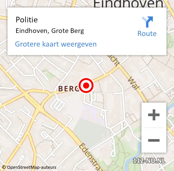 Locatie op kaart van de 112 melding: Politie Eindhoven, Grote Berg op 6 maart 2023 16:46