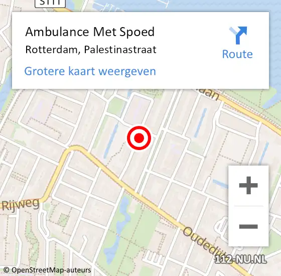 Locatie op kaart van de 112 melding: Ambulance Met Spoed Naar Rotterdam, Palestinastraat op 6 maart 2023 16:52