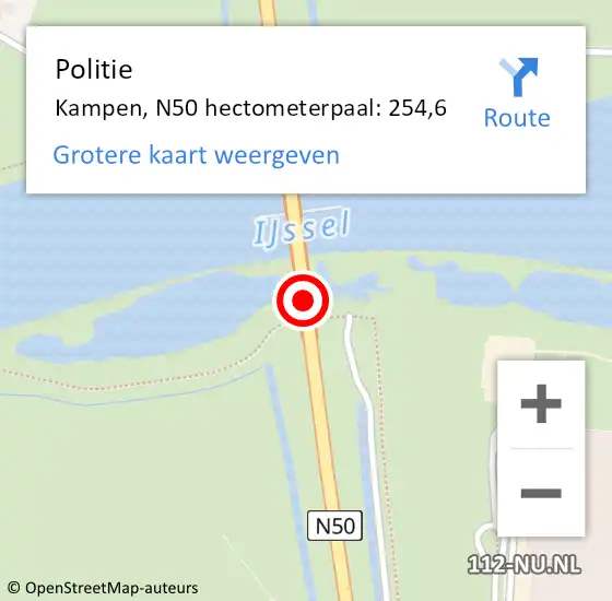 Locatie op kaart van de 112 melding: Politie Kampen, N50 hectometerpaal: 254,6 op 6 maart 2023 17:01