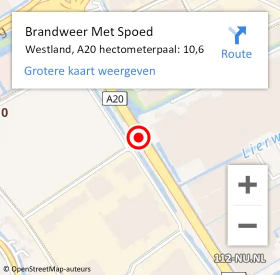 Locatie op kaart van de 112 melding: Brandweer Met Spoed Naar Westland, A20 hectometerpaal: 10,6 op 6 maart 2023 17:03