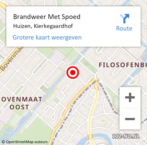 Locatie op kaart van de 112 melding: Brandweer Met Spoed Naar Huizen, Kierkegaardhof op 6 maart 2023 17:07