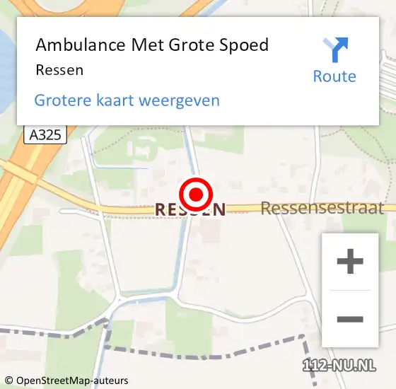 Locatie op kaart van de 112 melding: Ambulance Met Grote Spoed Naar Ressen op 6 maart 2023 17:13