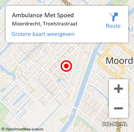 Locatie op kaart van de 112 melding: Ambulance Met Spoed Naar Moordrecht, Troelstrastraat op 6 maart 2023 17:21
