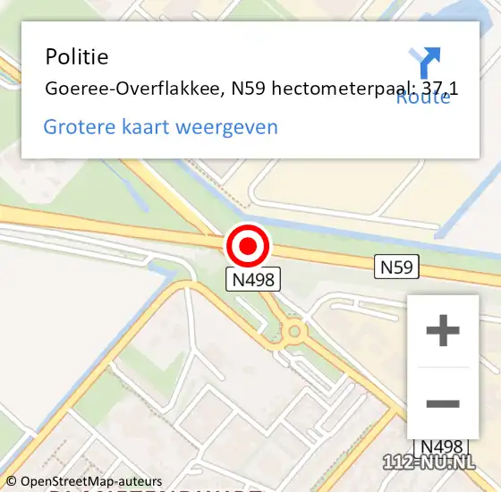 Locatie op kaart van de 112 melding: Politie Goeree-Overflakkee, N59 hectometerpaal: 37,1 op 6 maart 2023 17:46