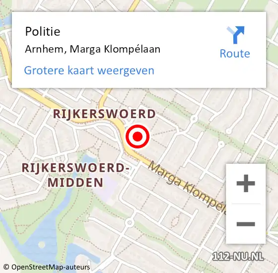 Locatie op kaart van de 112 melding: Politie Arnhem, Marga Klompélaan op 6 maart 2023 17:47
