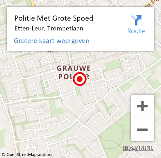 Locatie op kaart van de 112 melding: Politie Met Grote Spoed Naar Etten-Leur, Trompetlaan op 6 maart 2023 17:57