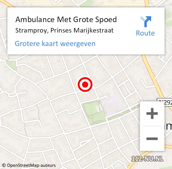 Locatie op kaart van de 112 melding: Ambulance Met Grote Spoed Naar Stramproy, Prinses Marijkestraat op 6 maart 2023 19:43