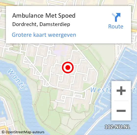 Locatie op kaart van de 112 melding: Ambulance Met Spoed Naar Dordrecht, Damsterdiep op 6 maart 2023 19:59