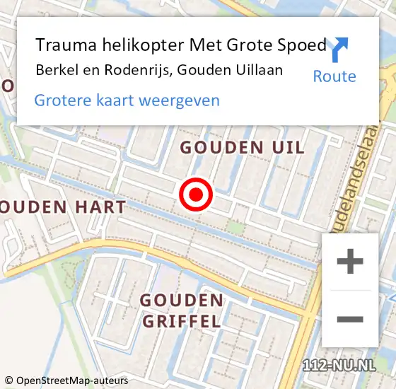 Locatie op kaart van de 112 melding: Trauma helikopter Met Grote Spoed Naar Berkel en Rodenrijs, Gouden Uillaan op 6 maart 2023 20:51