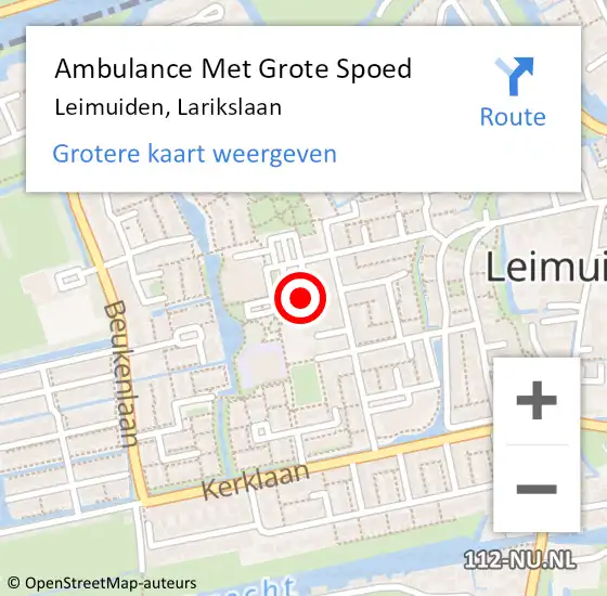 Locatie op kaart van de 112 melding: Ambulance Met Grote Spoed Naar Leimuiden, Larikslaan op 6 maart 2023 20:57