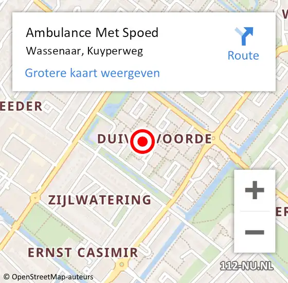 Locatie op kaart van de 112 melding: Ambulance Met Spoed Naar Wassenaar, Kuyperweg op 6 maart 2023 21:12