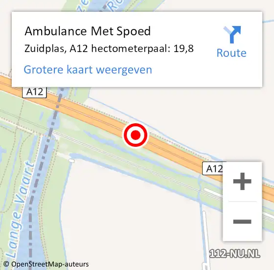 Locatie op kaart van de 112 melding: Ambulance Met Spoed Naar Zuidplas, A12 hectometerpaal: 19,8 op 6 maart 2023 21:15