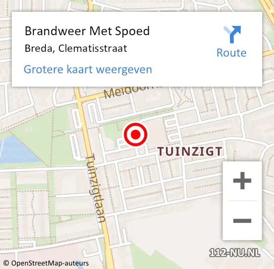 Locatie op kaart van de 112 melding: Brandweer Met Spoed Naar Breda, Clematisstraat op 6 maart 2023 21:23