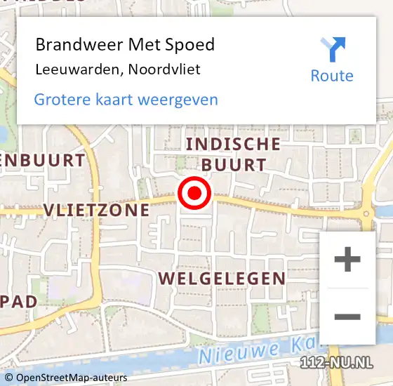 Locatie op kaart van de 112 melding: Brandweer Met Spoed Naar Leeuwarden, Noordvliet op 6 maart 2023 22:08