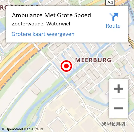 Locatie op kaart van de 112 melding: Ambulance Met Grote Spoed Naar Zoeterwoude, Waterwiel op 6 maart 2023 22:12