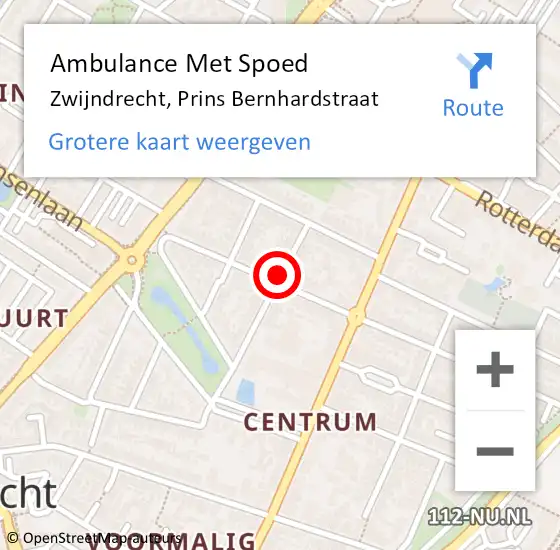 Locatie op kaart van de 112 melding: Ambulance Met Spoed Naar Zwijndrecht, Prins Bernhardstraat op 6 maart 2023 22:20