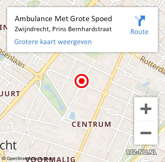 Locatie op kaart van de 112 melding: Ambulance Met Grote Spoed Naar Zwijndrecht, Prins Bernhardstraat op 6 maart 2023 22:21