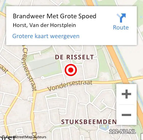 Locatie op kaart van de 112 melding: Brandweer Met Grote Spoed Naar Horst, Van der Horstplein op 6 maart 2023 22:33