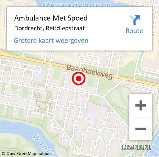 Locatie op kaart van de 112 melding: Ambulance Met Spoed Naar Dordrecht, Reitdiepstraat op 7 maart 2023 02:02