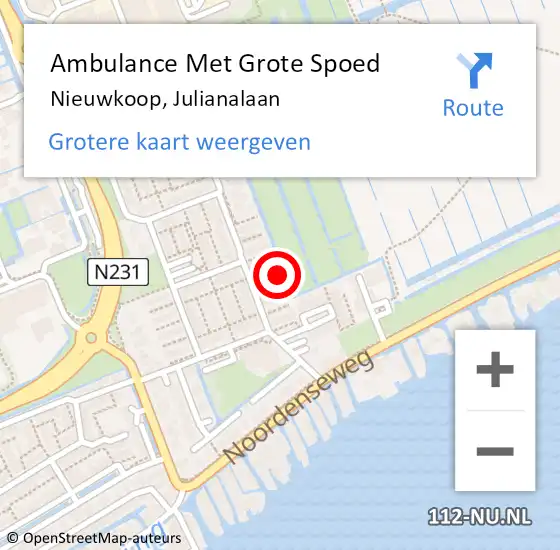 Locatie op kaart van de 112 melding: Ambulance Met Grote Spoed Naar Nieuwkoop, Julianalaan op 7 maart 2023 06:11