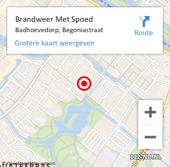 Locatie op kaart van de 112 melding: Brandweer Met Spoed Naar Badhoevedorp, Begoniastraat op 7 maart 2023 06:28