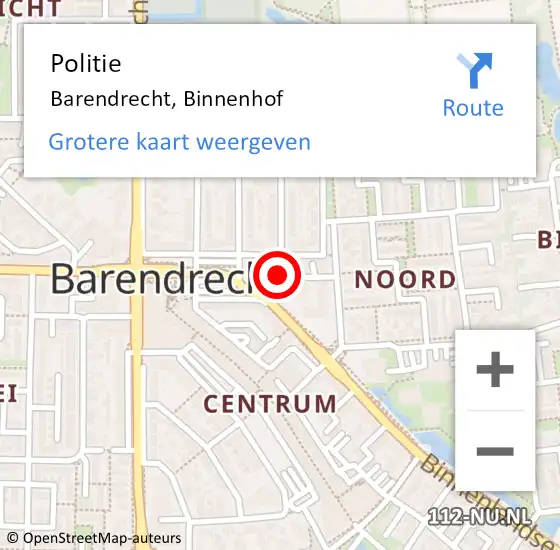 Locatie op kaart van de 112 melding: Politie Barendrecht, Binnenhof op 7 maart 2023 06:57