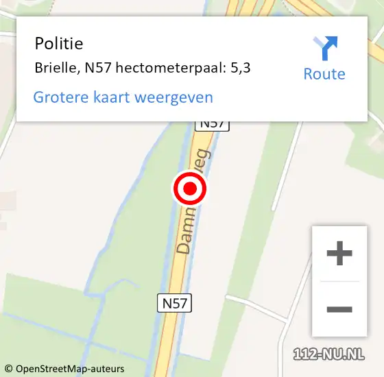 Locatie op kaart van de 112 melding: Politie Brielle, N57 hectometerpaal: 5,3 op 7 maart 2023 06:59