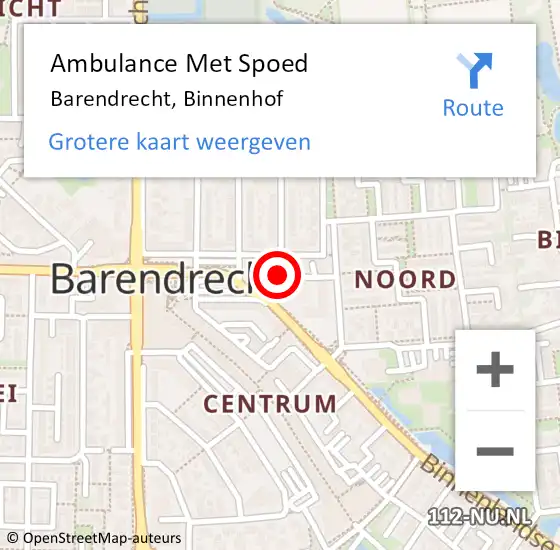 Locatie op kaart van de 112 melding: Ambulance Met Spoed Naar Barendrecht, Binnenhof op 7 maart 2023 07:12