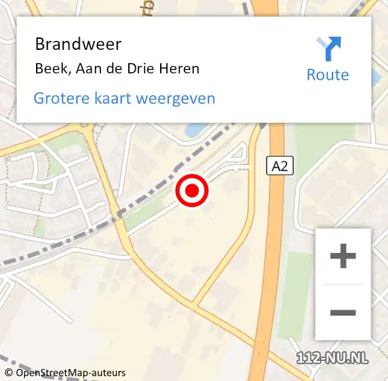 Locatie op kaart van de 112 melding: Brandweer Beek, Aan de Drie Heren op 18 augustus 2014 05:07