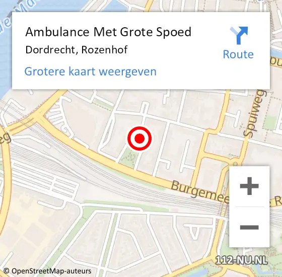 Locatie op kaart van de 112 melding: Ambulance Met Grote Spoed Naar Dordrecht, Rozenhof op 7 maart 2023 07:38