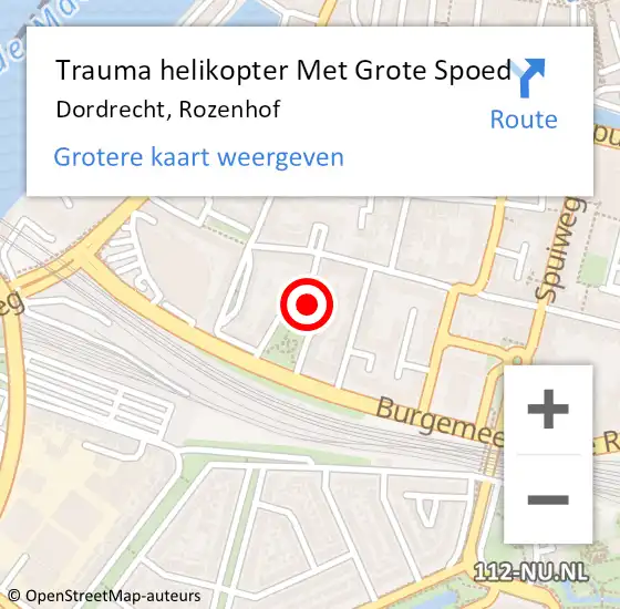 Locatie op kaart van de 112 melding: Trauma helikopter Met Grote Spoed Naar Dordrecht, Rozenhof op 7 maart 2023 07:50